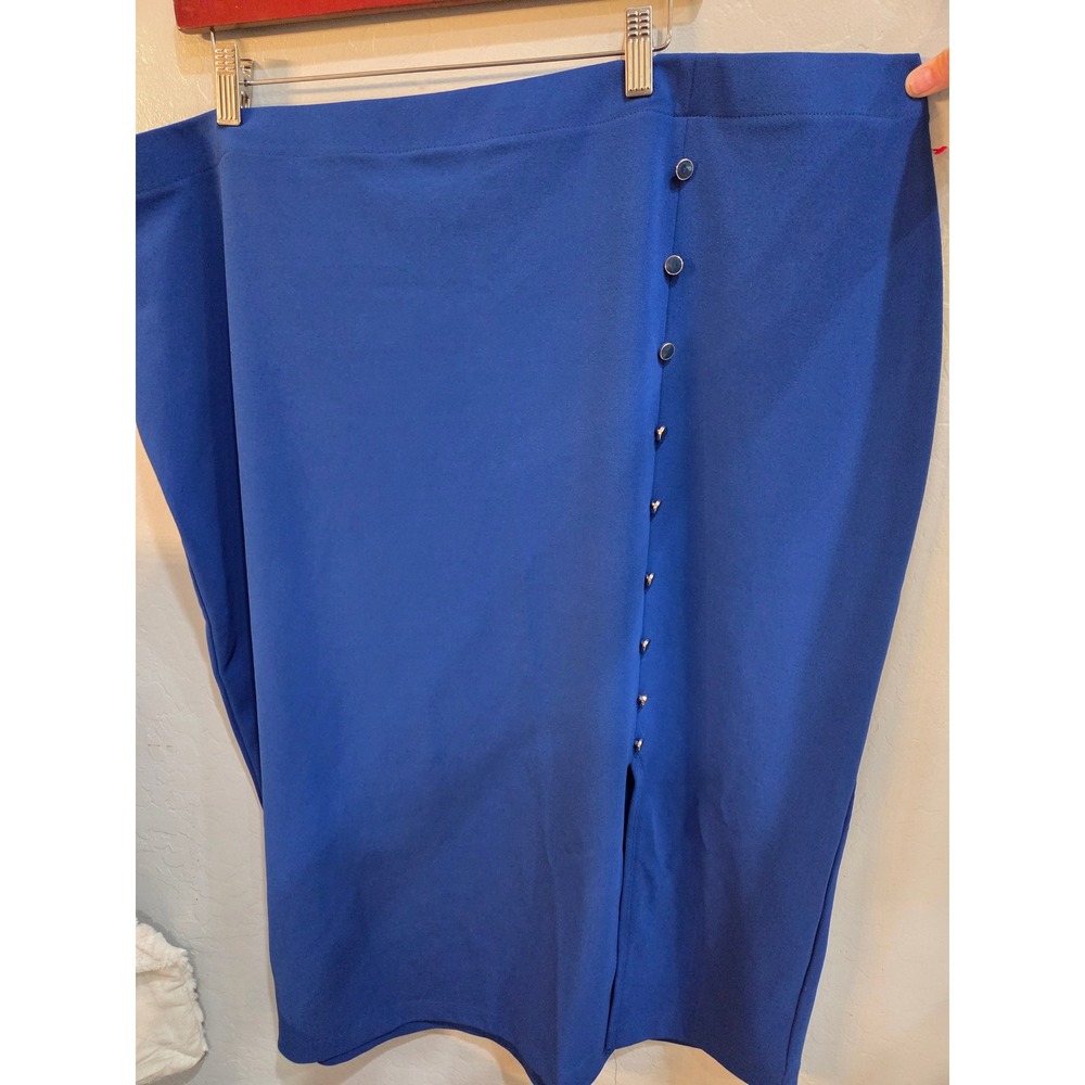 Y2K Avenue Royal Blue Button Front Slit Midi Skirt Plus Size 22/24 Office Wear
